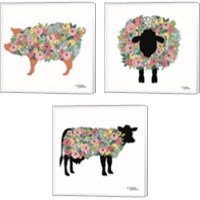 Framed 'Floral Farm Animals 3 Piece Canvas Print Set' border=
