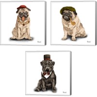 Framed 'Pugs in Hats 3 Piece Canvas Print Set' border=
