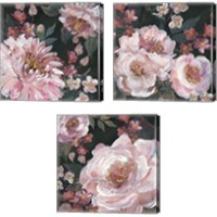 Framed 'Romantic Moody Florals on Black 3 Piece Canvas Print Set' border=