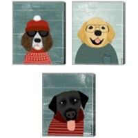 Framed 'Winter Dog 3 Piece Canvas Print Set' border=