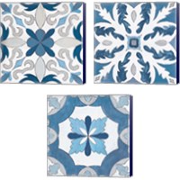 Framed 'Gypsy Wall Tile Blue Gray 3 Piece Canvas Print Set' border=