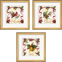 Framed 'Christmas Poinsettia Ribbon 3 Piece Framed Art Print Set' border=