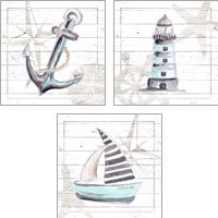 Framed 'Explore Nautical 3 Piece Art Print Set' border=