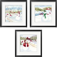 Framed 'Snowman Christmas 3 Piece Framed Art Print Set' border=