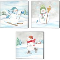 Framed 'Let it Snow Blue Snowman 3 Piece Canvas Print Set' border=