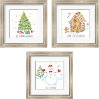 Framed 'Vintage Holiday Cheer 3 Piece Framed Art Print Set' border=