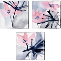 Framed 'Pink Water Lilies 3 Piece Canvas Print Set' border=