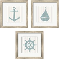 Framed 'Blue Striped Nautical 3 Piece Framed Art Print Set' border=