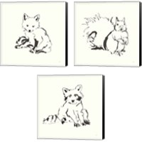 Framed 'Line Fox 3 Piece Canvas Print Set' border=