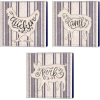 Framed 'Striped Country Kitchen Animals 3 Piece Canvas Print Set' border=