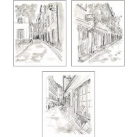Framed 'European City Sketch 3 Piece Art Print Set' border=