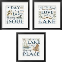 Framed 'Lakeside Retreat 3 Piece Framed Art Print Set' border=