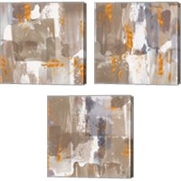Framed 'Icescape Abstract Grey Gold 3 Piece Canvas Print Set' border=