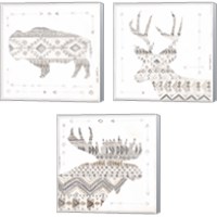 Framed 'Patterned Forest Animal 3 Piece Canvas Print Set' border=