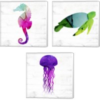 Framed 'Jelly Fish & Friends 3 Piece Canvas Print Set' border=