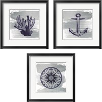 Framed 'Nautical Brushed Midnight Blue 3 Piece Framed Art Print Set' border=