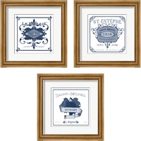 Framed 'Indigo Wine Labels 3 Piece Framed Art Print Set' border=