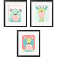 Framed 'Colorful Kids Animals 3 Piece Framed Art Print Set' border=