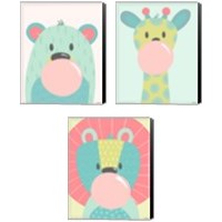 Framed 'Colorful Kids Animals 3 Piece Canvas Print Set' border=