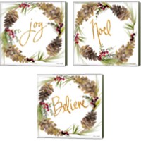 Framed 'Gold Christmas Wreath3 Piece Canvas Print Set' border=