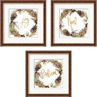 Framed 'Gold Christmas Wreath3 Piece Framed Art Print Set' border=