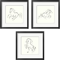 Framed 'Line Horse 3 Piece Framed Art Print Set' border=