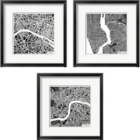 Framed 'City Maps Black 3 Piece Framed Art Print Set' border=