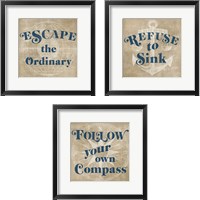 Framed 'Burlap World Map 3 Piece Framed Art Print Set' border=