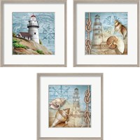 Framed 'Lighthouse 3 Piece Framed Art Print Set' border=