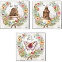 Framed 'Butterfly and Herb Blossom Wreath 3 Piece Canvas Print Set' border=