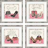 Framed 'Pink & Wild 4 Piece Framed Art Print Set' border=