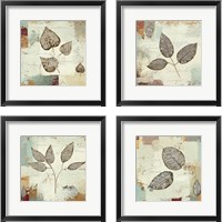 Framed 'Silver Leaves 4 Piece Framed Art Print Set' border=