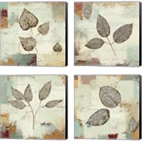 Framed 'Silver Leaves 4 Piece Canvas Print Set' border=