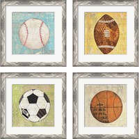 Framed 'Play Ball 4 Piece Framed Art Print Set' border=