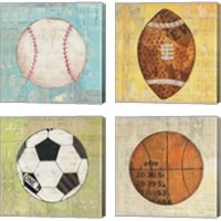 Framed 'Play Ball 4 Piece Canvas Print Set' border=