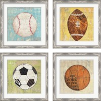 Framed 'Play Ball 4 Piece Framed Art Print Set' border=