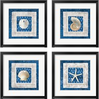 Framed 'Sea Shell on Blue 4 Piece Framed Art Print Set' border=