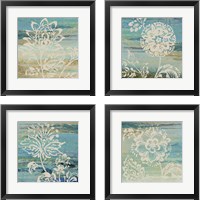 Framed 'Blue Indigo with Lace 4 Piece Framed Art Print Set' border=