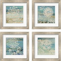 Framed 'Blue Indigo with Lace 4 Piece Framed Art Print Set' border=