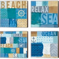 Framed 'Beachscape Collage 4 Piece Canvas Print Set' border=