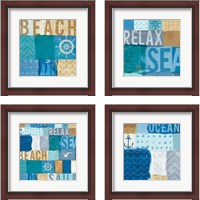 Framed 'Beachscape Collage 4 Piece Framed Art Print Set' border=