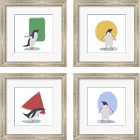 Framed 'Minimalist Penguin, Girls 4 Piece Framed Art Print Set' border=