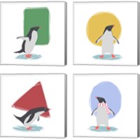 Framed 'Minimalist Penguin, Girls 4 Piece Canvas Print Set' border=