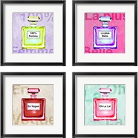 Framed 'French  Perfume 4 Piece Framed Art Print Set' border=