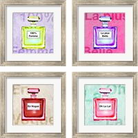 Framed 'French  Perfume 4 Piece Framed Art Print Set' border=