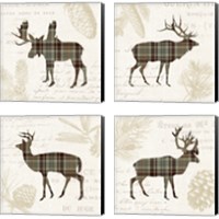 Framed 'Plaid Lodge Tan 4 Piece Canvas Print Set' border=