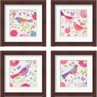 Framed 'Damask Floral and Bird 4 Piece Framed Art Print Set' border=