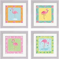 Framed 'Flamingo Dance 4 Piece Framed Art Print Set' border=