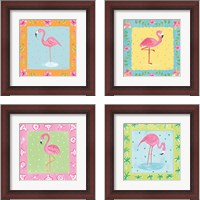 Framed 'Flamingo Dance 4 Piece Framed Art Print Set' border=