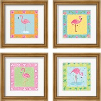 Framed 'Flamingo Dance 4 Piece Framed Art Print Set' border=